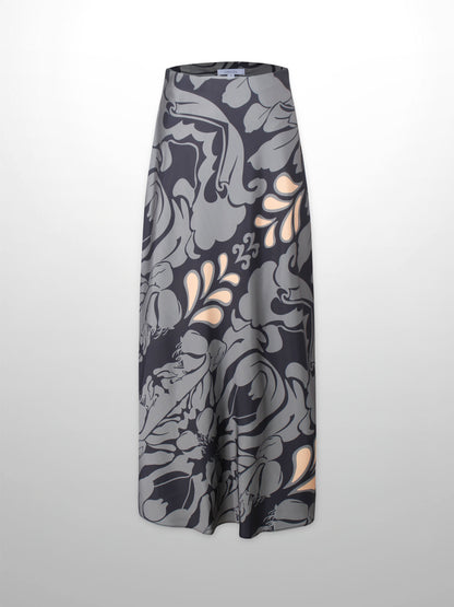 Printed Satin Slip Skirt-Taupe Floral