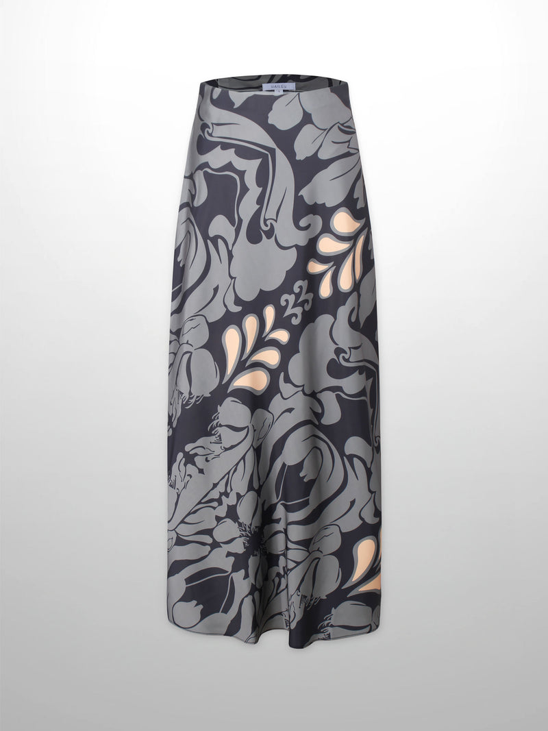 Printed Satin Slip Skirt-Taupe Floral