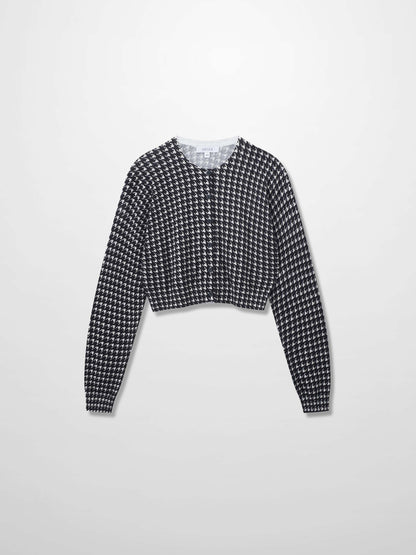 Printed Cardigan Short-Black and White Houndstooth
