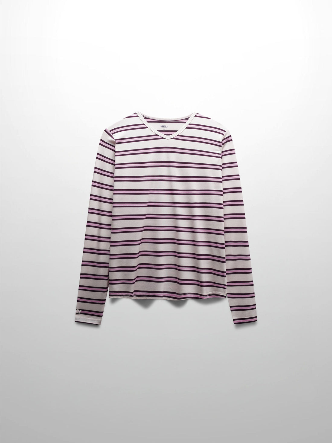 Flat Striped High V Long Sleeve-Raspberry/Pink