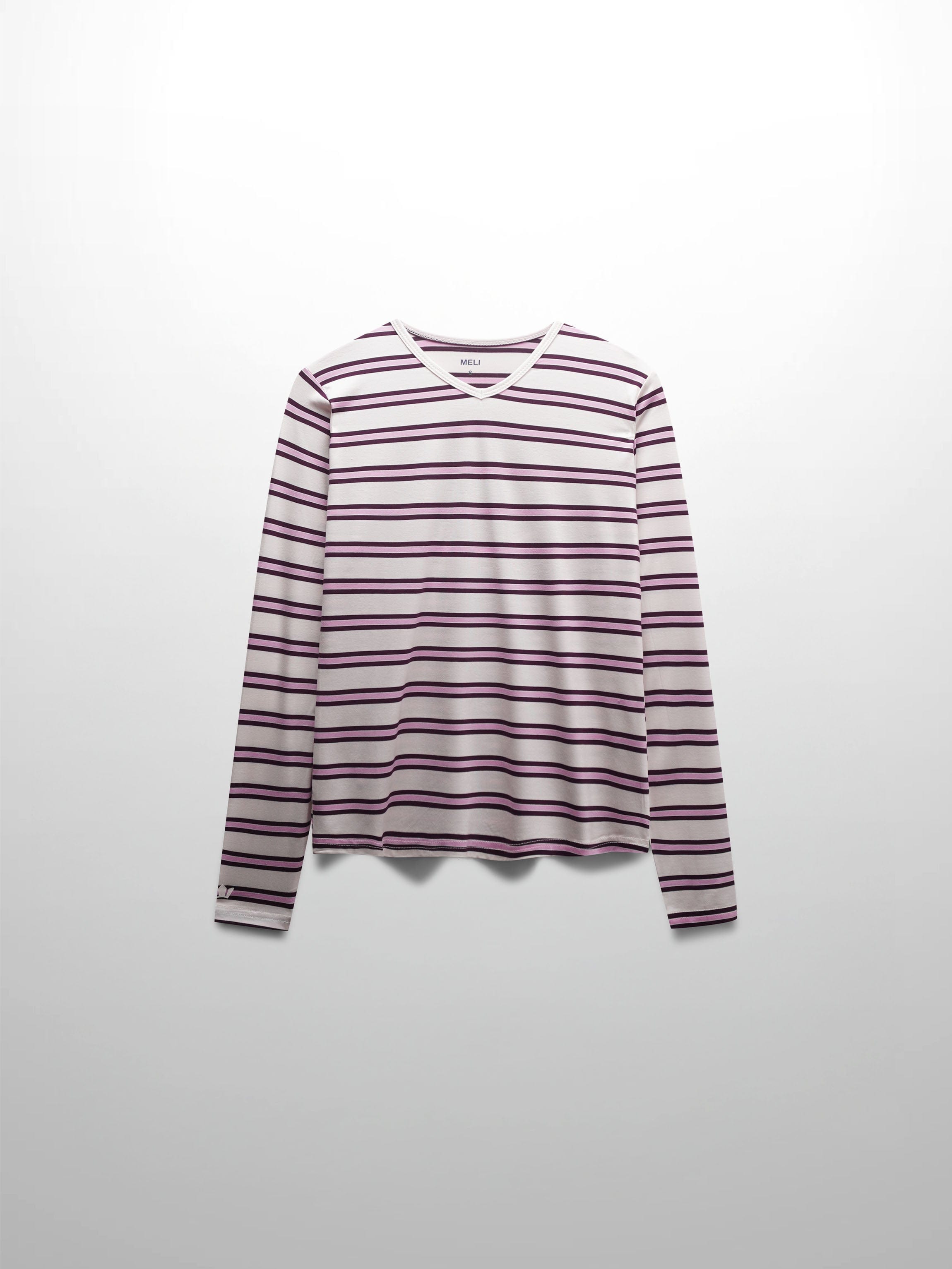 Flat Striped High V Long Sleeve-Raspberry/Pink