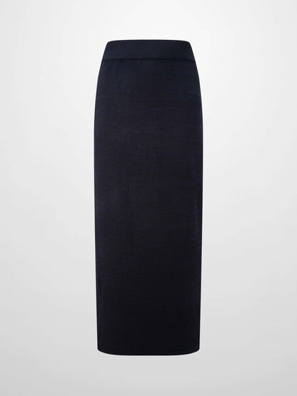 Side Zipper Straight Maxi Skirt-Black/Blue
