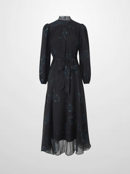 Asymmetrical Bottom Belted Dress-Green Floral