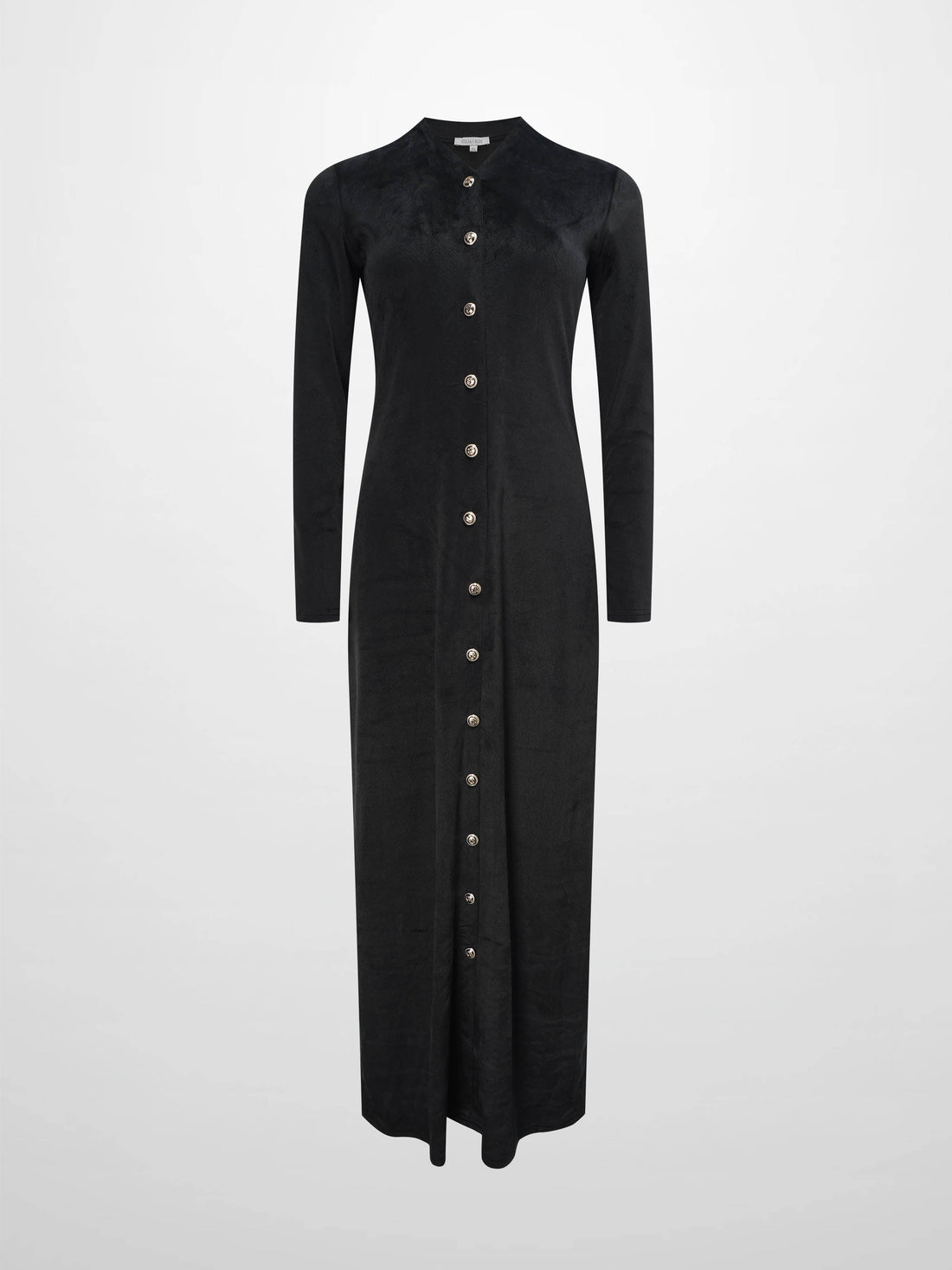 Velour Button Down Maxi Dress-Black