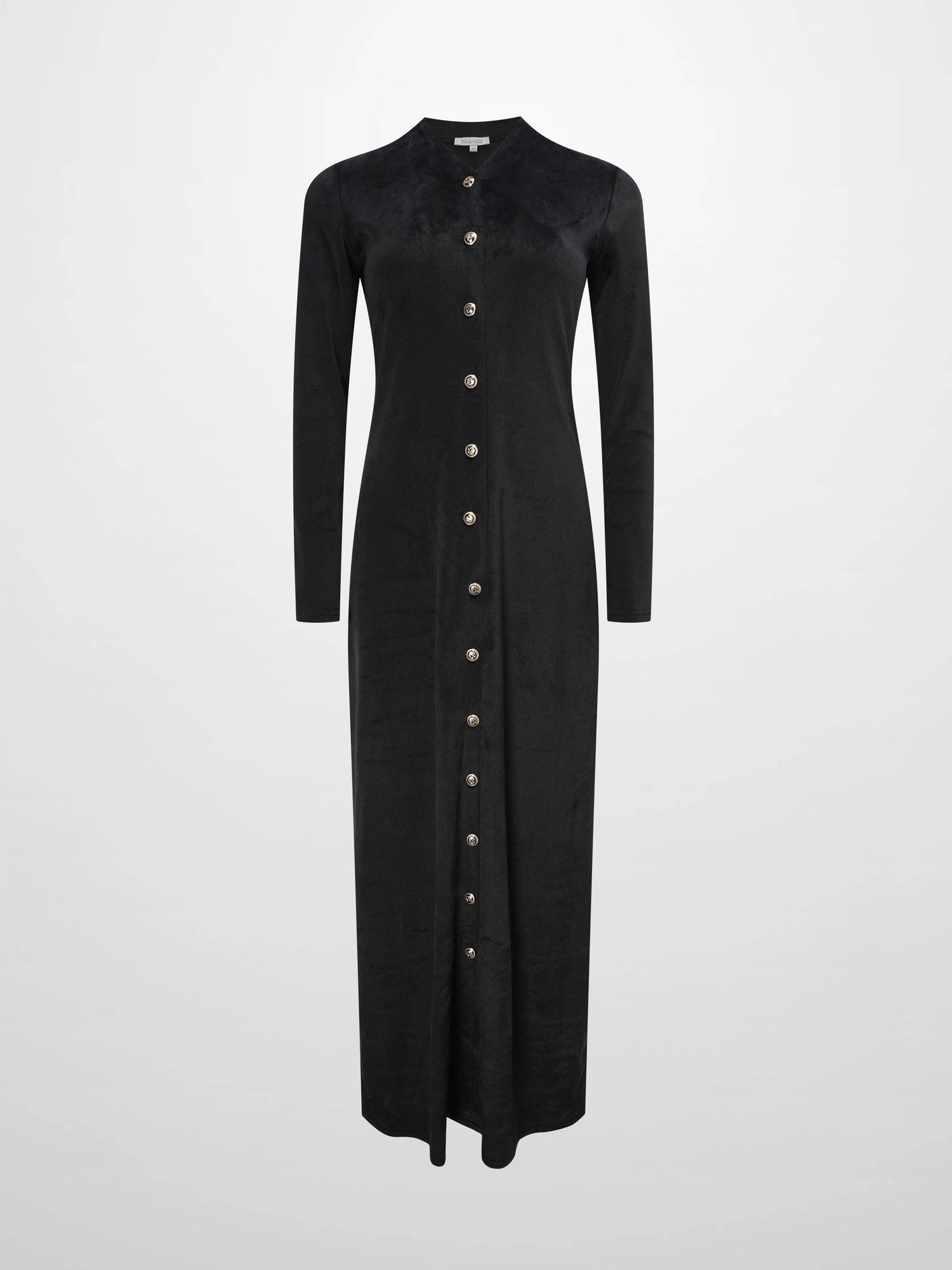 Velour Button Down Maxi Dress-Black