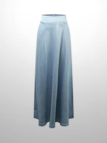 Pinstripe Circle Skirt-Light Blue/White