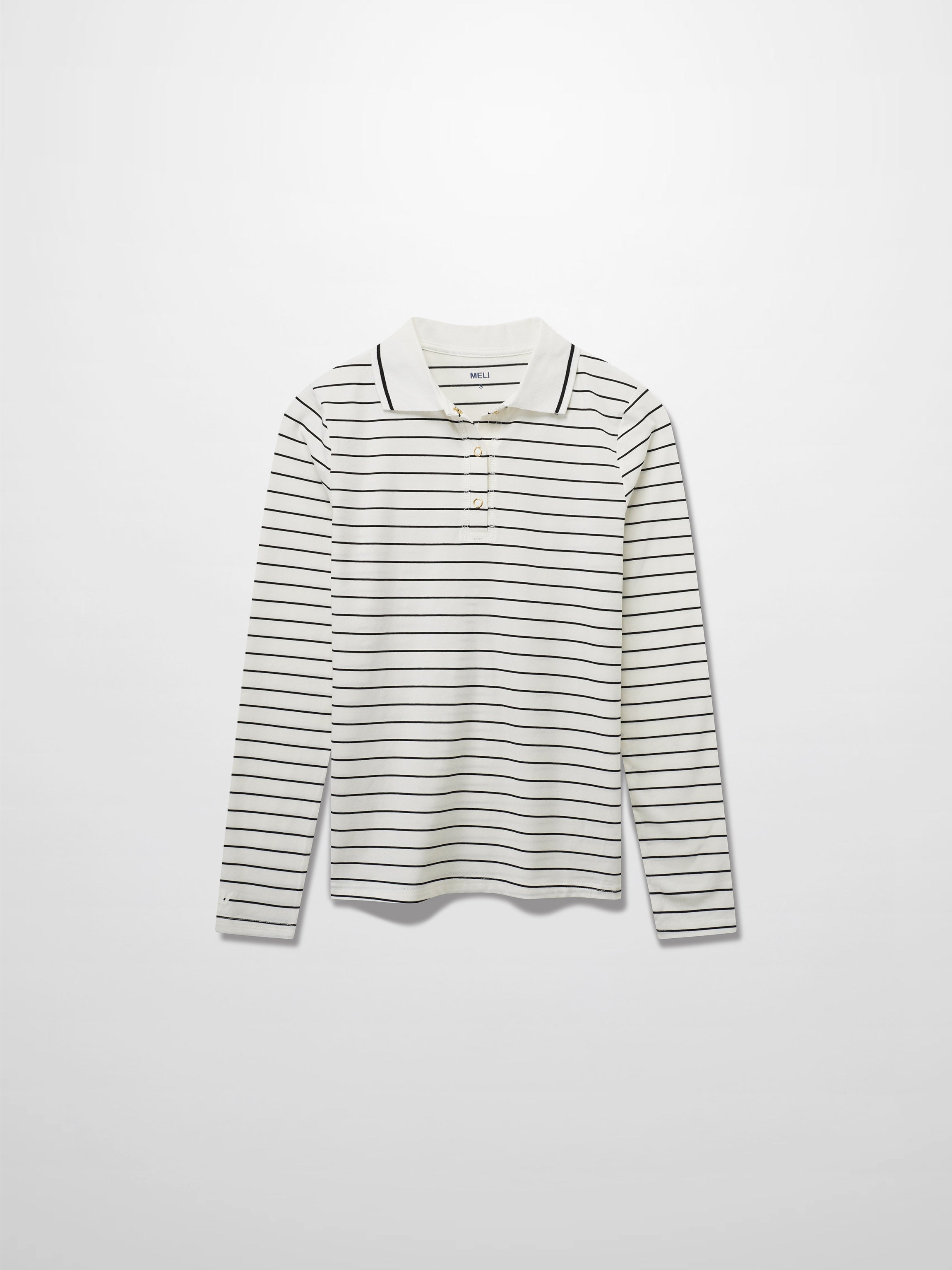 Striped Collar Snap Tee-Ivory/Black