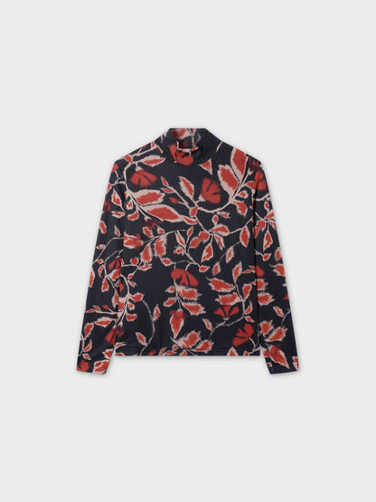 Printed Mesh Turtleneck-Marigold