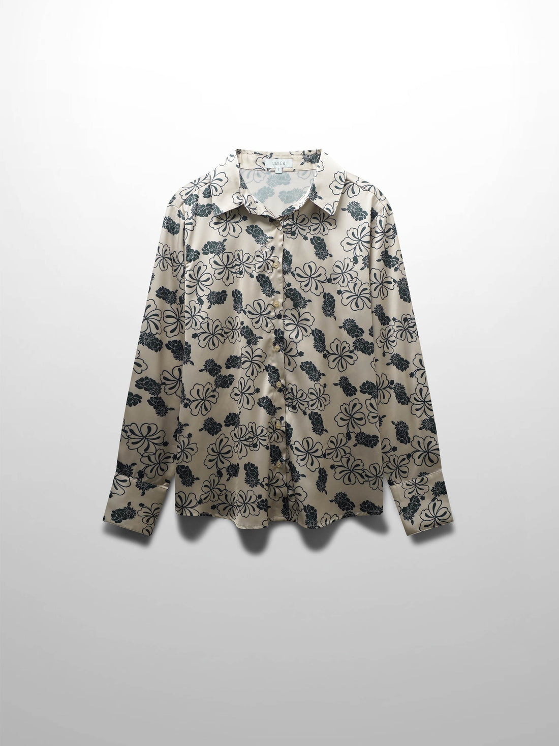 Oversized Faux Satin Blouse-Navy/Taupe Floral