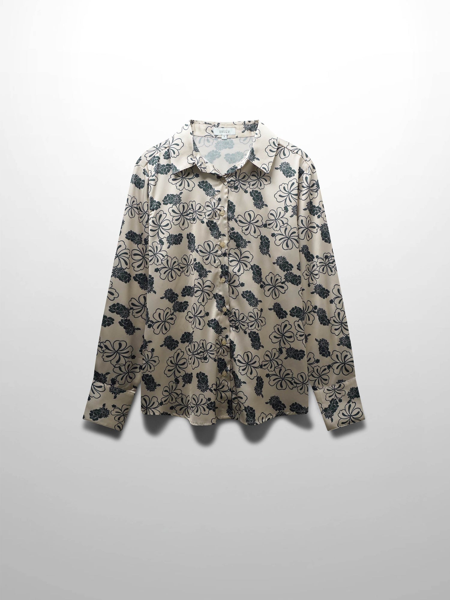 Oversized Faux Satin Blouse-Navy/Taupe Floral