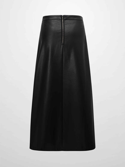 Side Stripe Faux Leather Skirt-Black