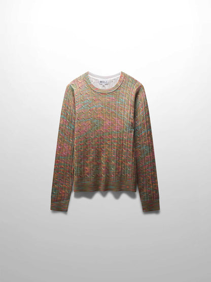 Printed Cable Knit Sweater-Pastel Ombre