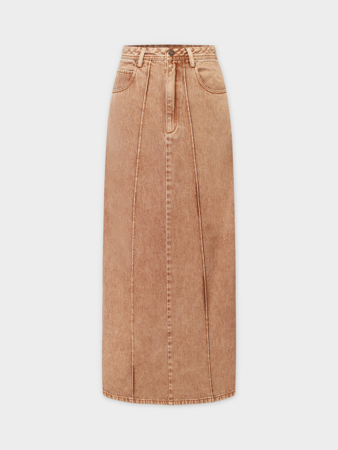 Denim Seamed Skirt-Brown