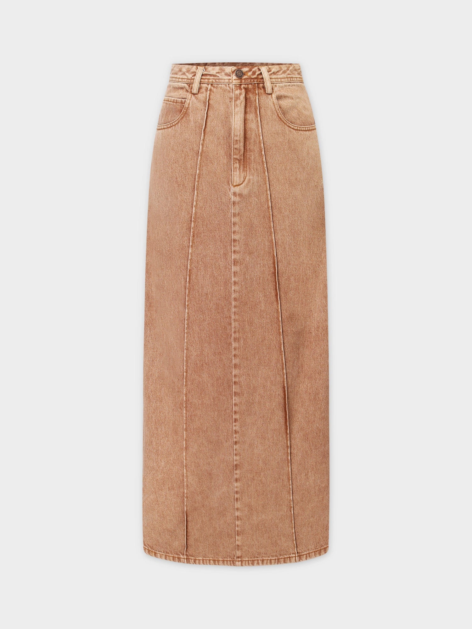 Denim Seamed Skirt-Brown