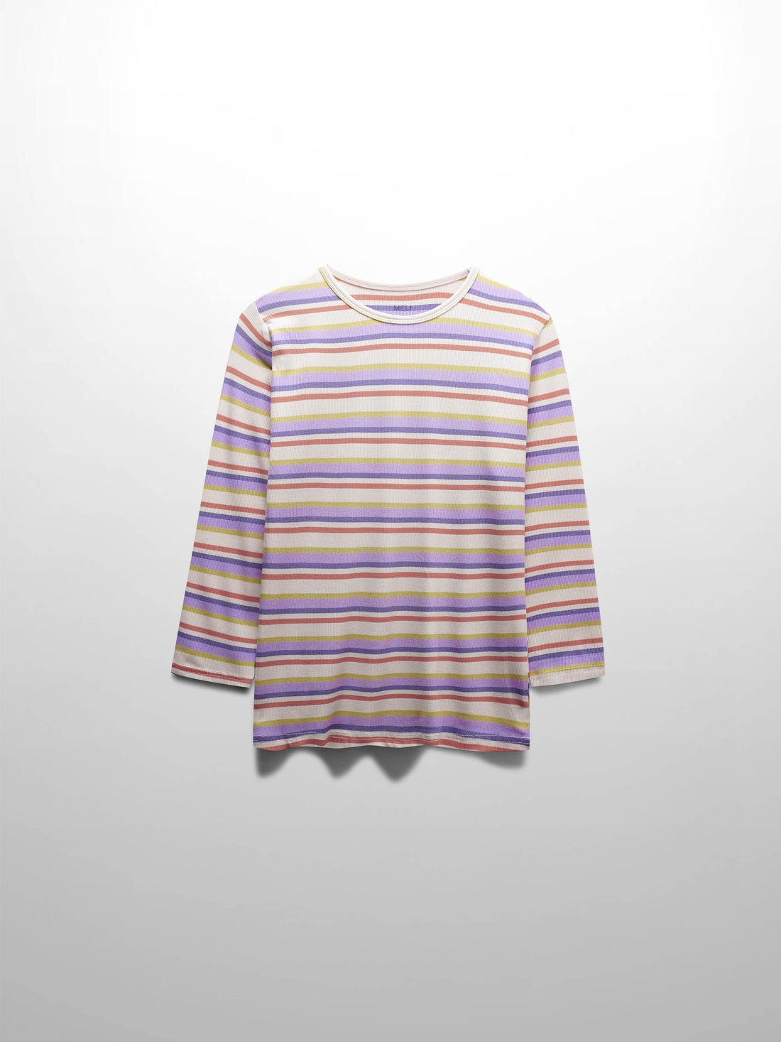 Ribbed Striped Crew 3/4 Sleeve-Orange/Purple
