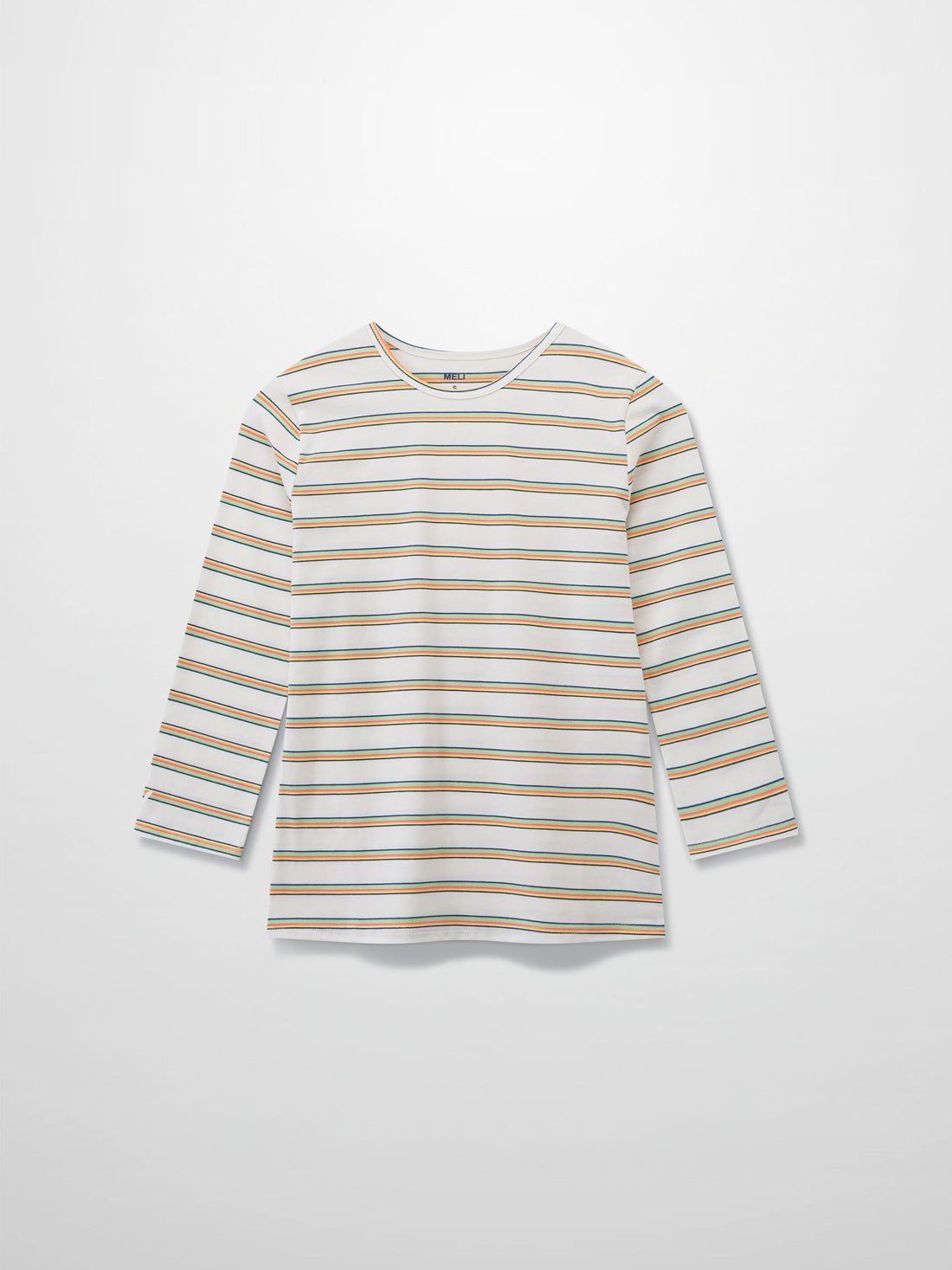 Flat Striped Crew Tee 3Q-White/Neon Stripe