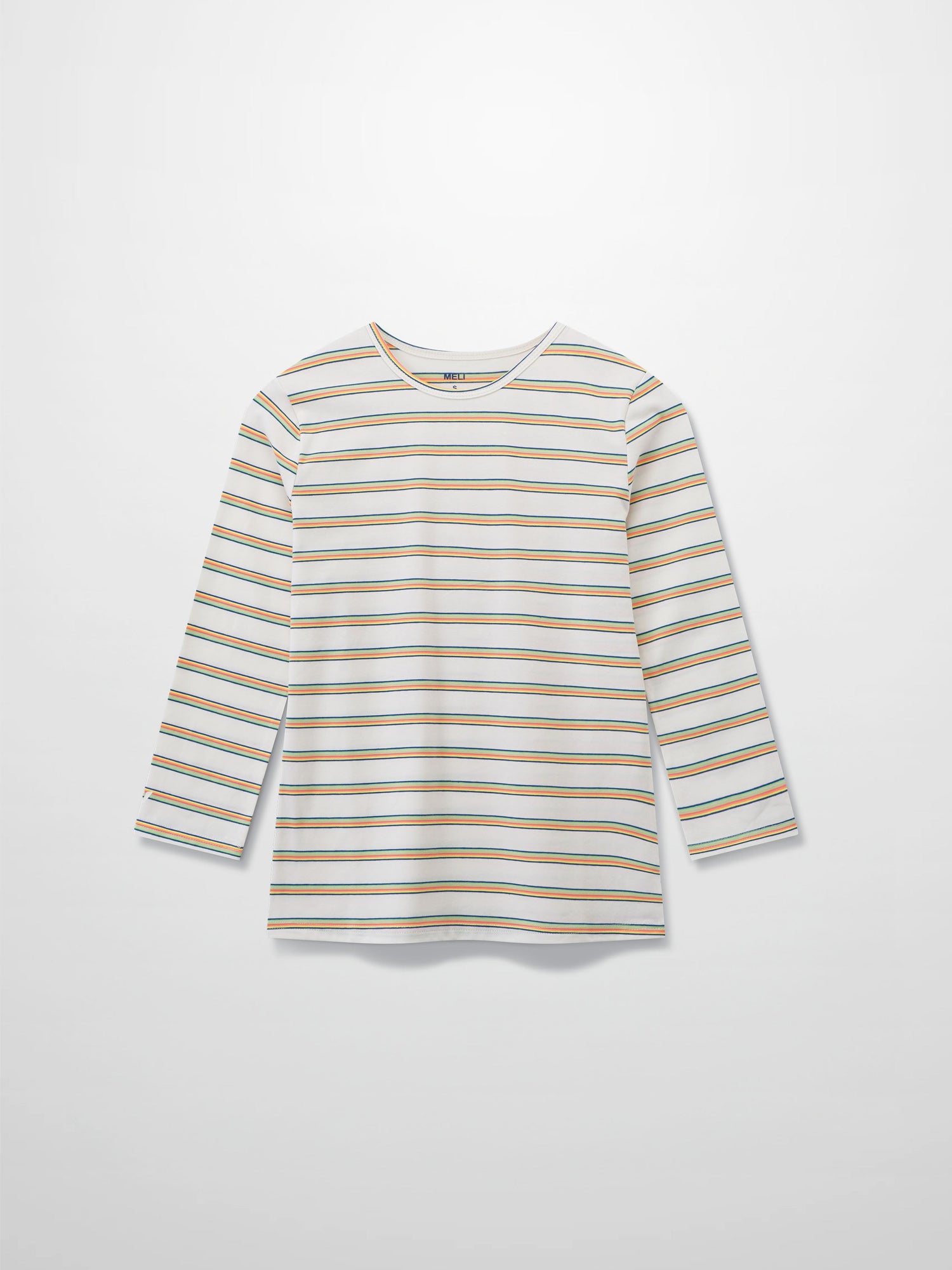 Flat Striped Crew Tee 3Q-White/Neon Stripe