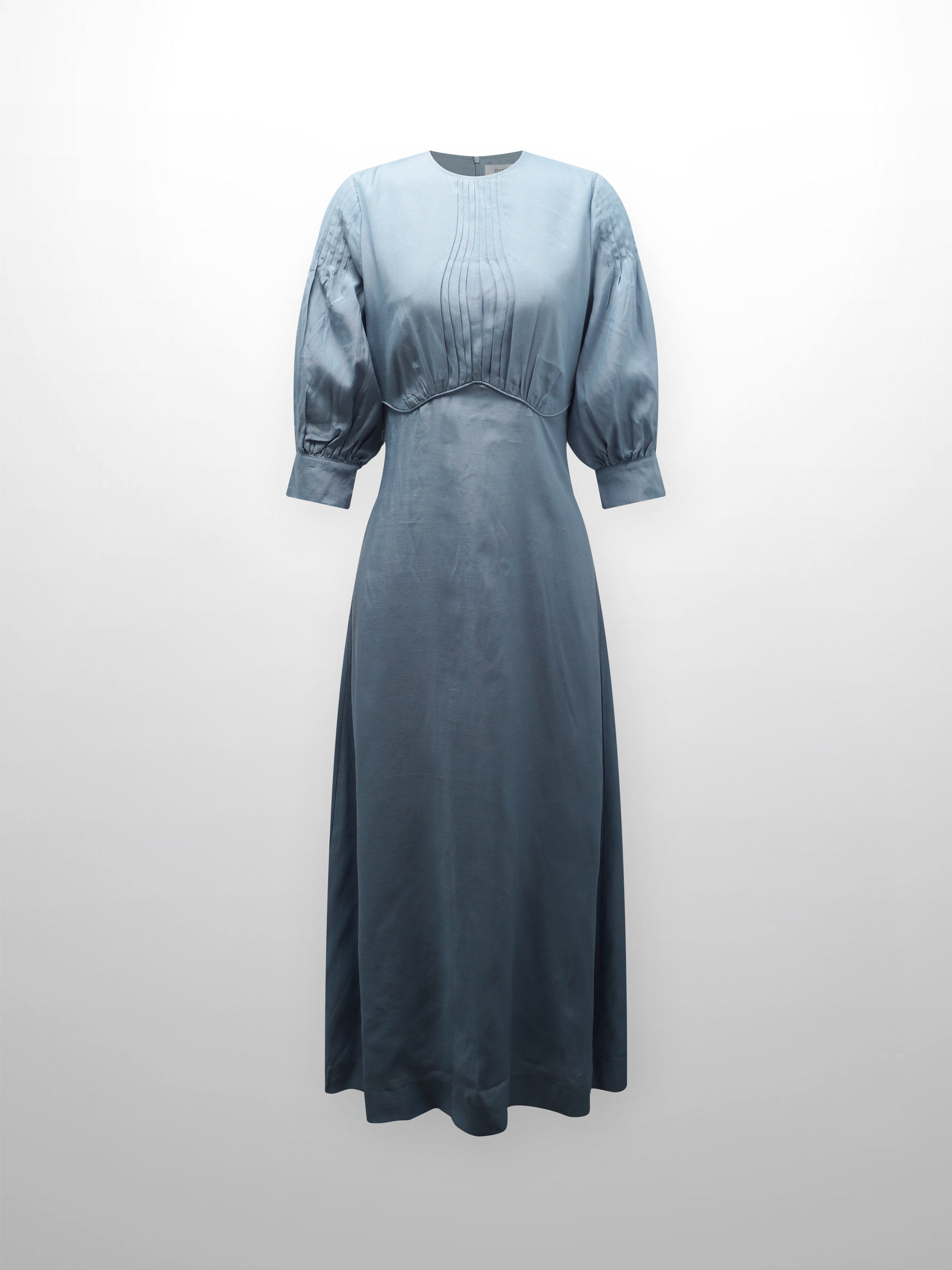 Pleated Sleeve High Waisted Dress-Light Blue