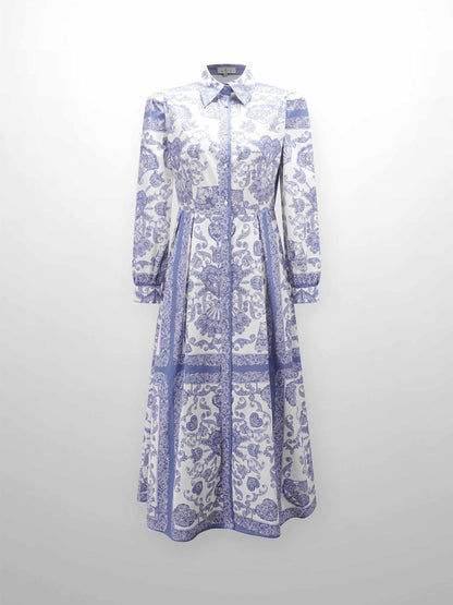 Royal Damask Dress-Blue