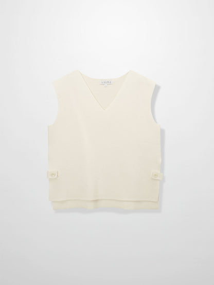 Side Tab Knit Vest-Ivory