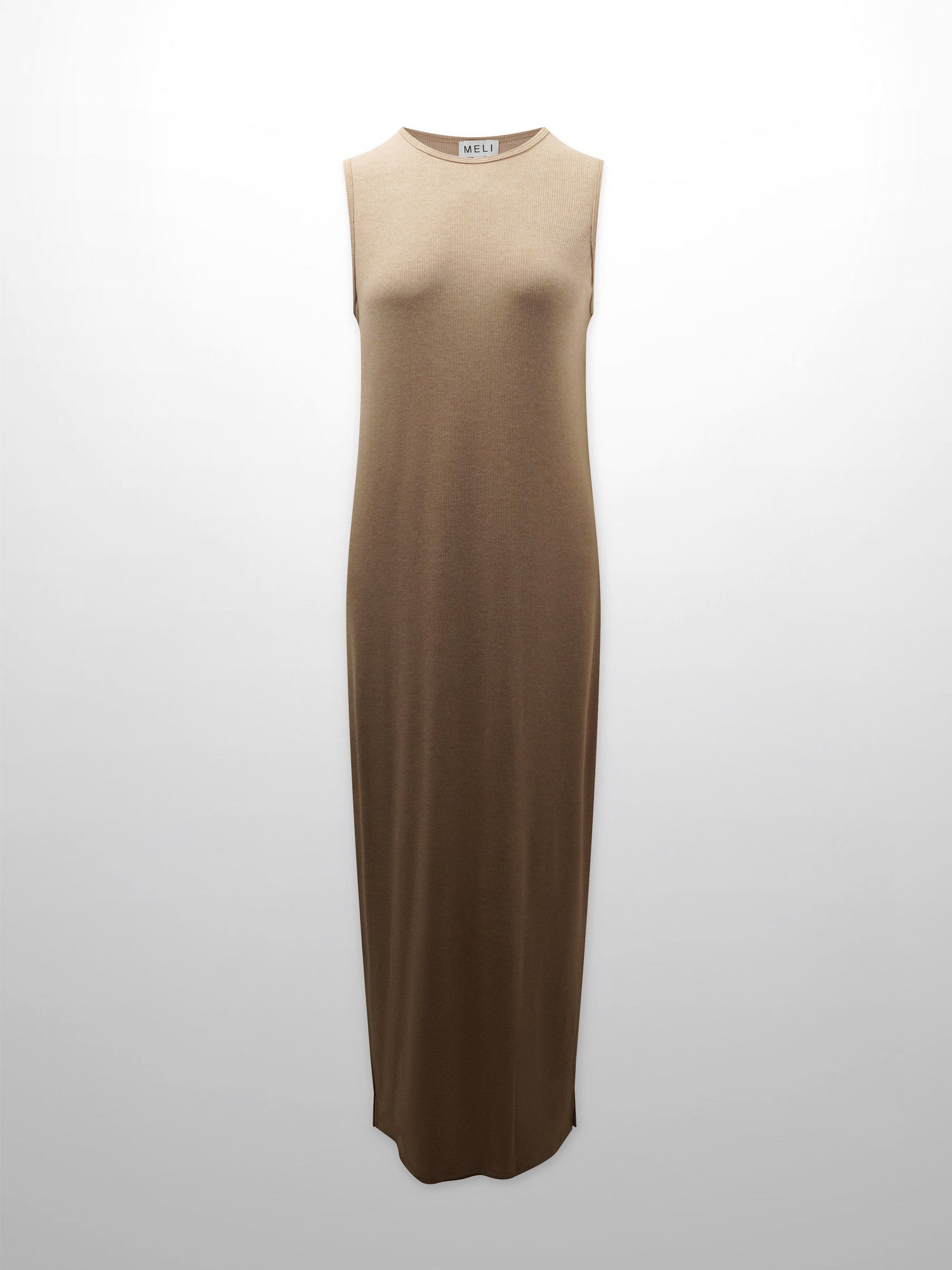 oatmeal ribbed dress Quince Women's Cotton Cashmere Ribbed Long Sleeve Crew Midi Dress, Heather Oatmeal, Size XS
