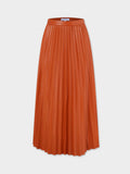 Accordion Pleated Faux Leather Skirt-Cognac