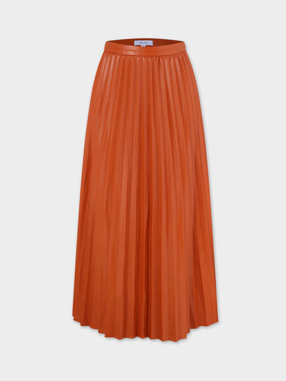 Accordion Pleated Faux Leather Skirt-Cognac