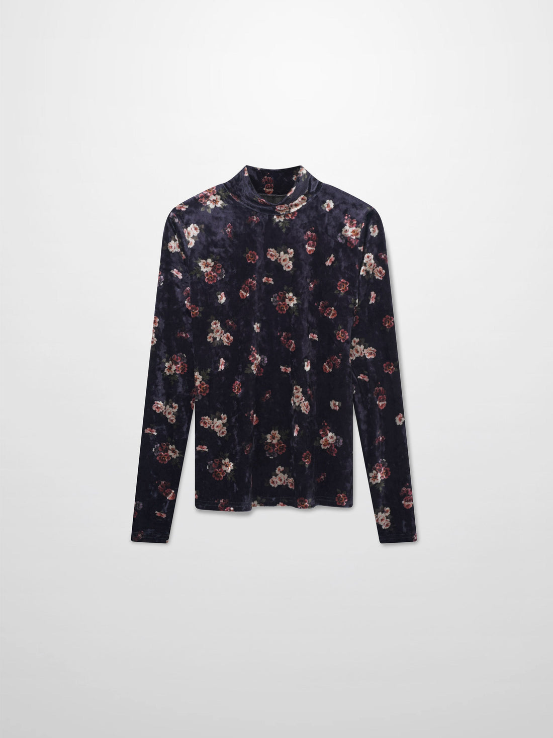 Printed Velour Turtleneck-Rosy