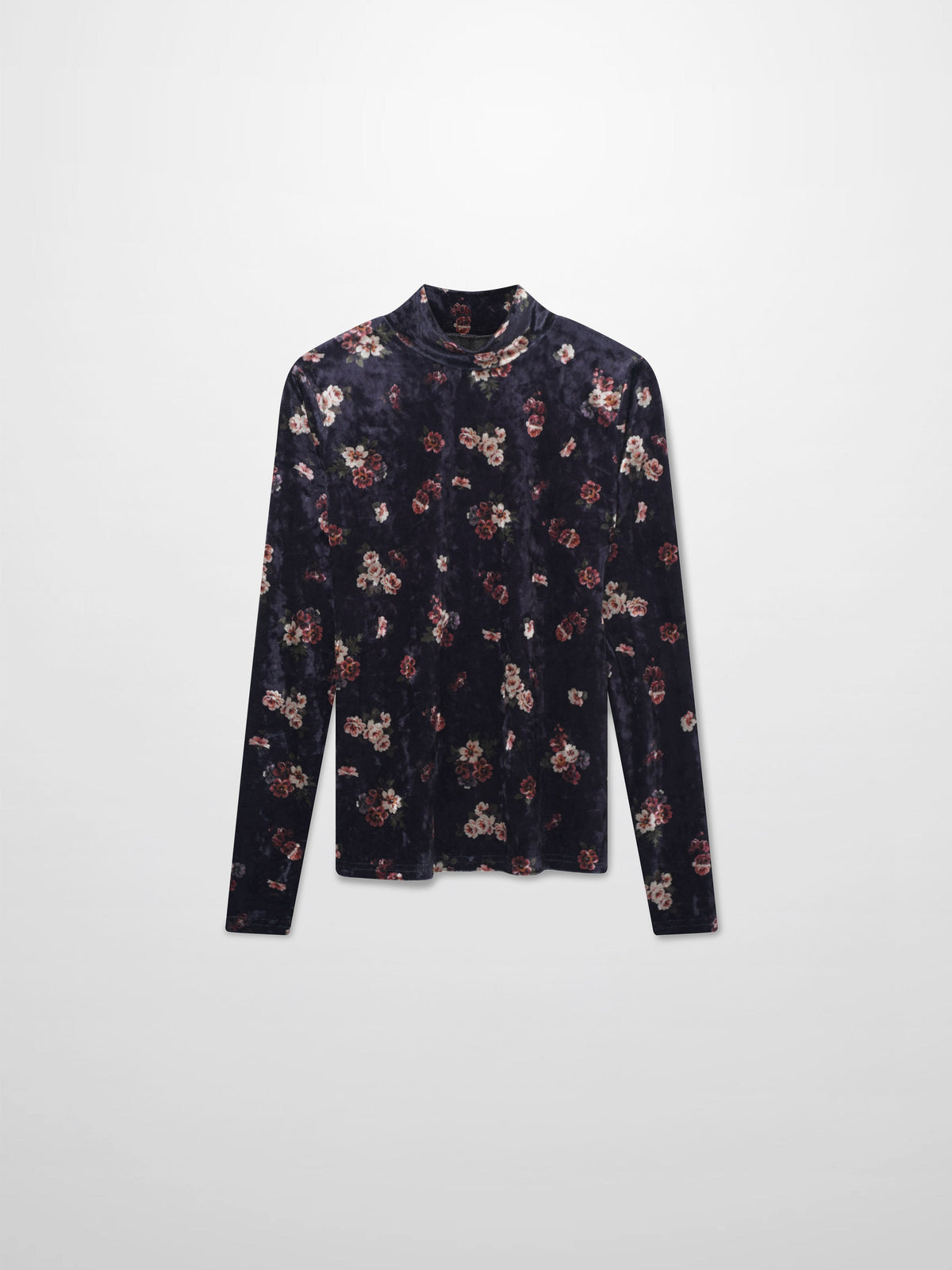 Printed Velour Turtleneck-Rosy
