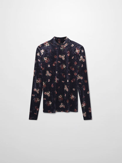 Printed Velour Turtleneck-Rosy