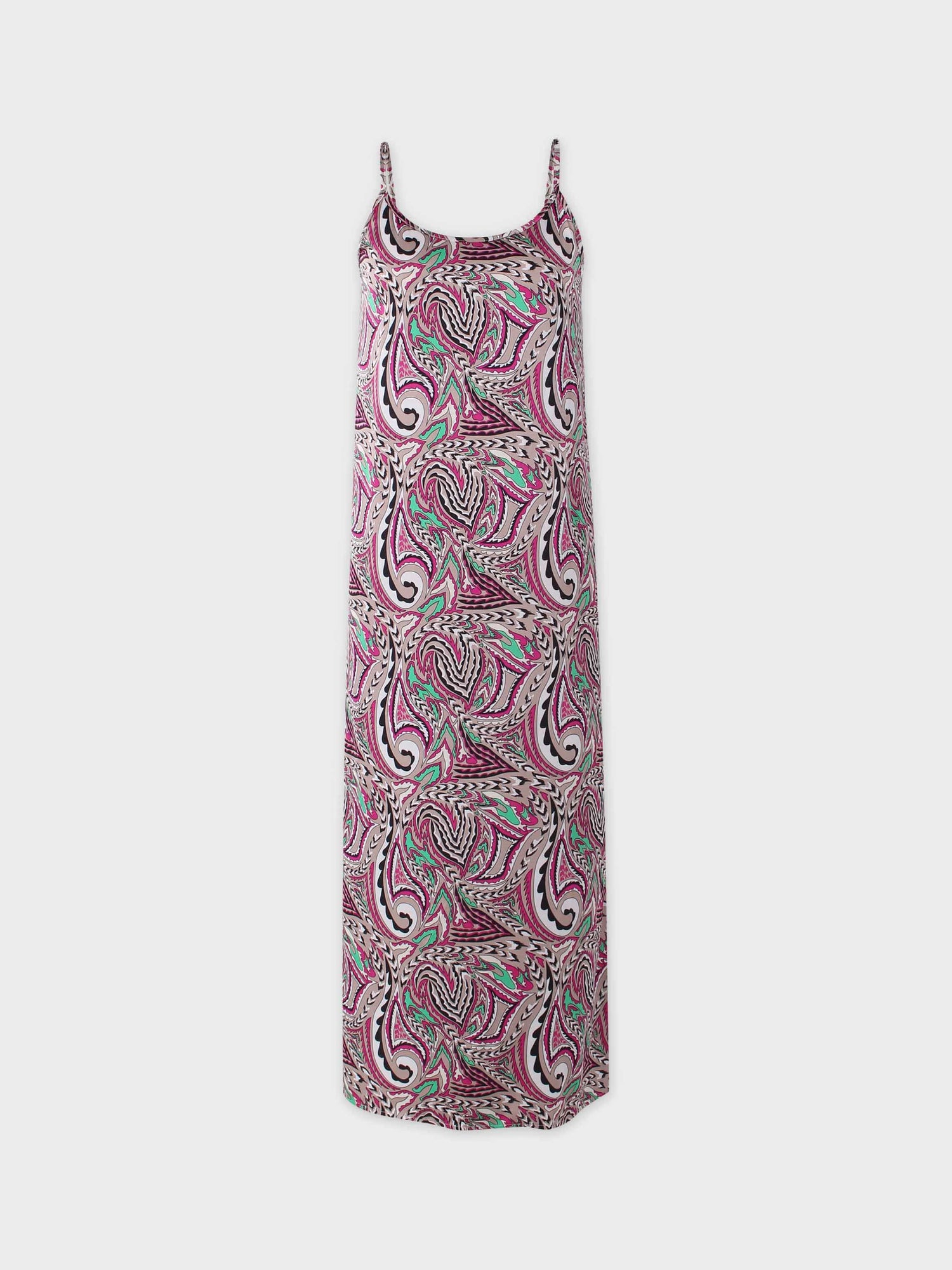 Printed Crew Neck Slip Dress-Fuchsia Paisley