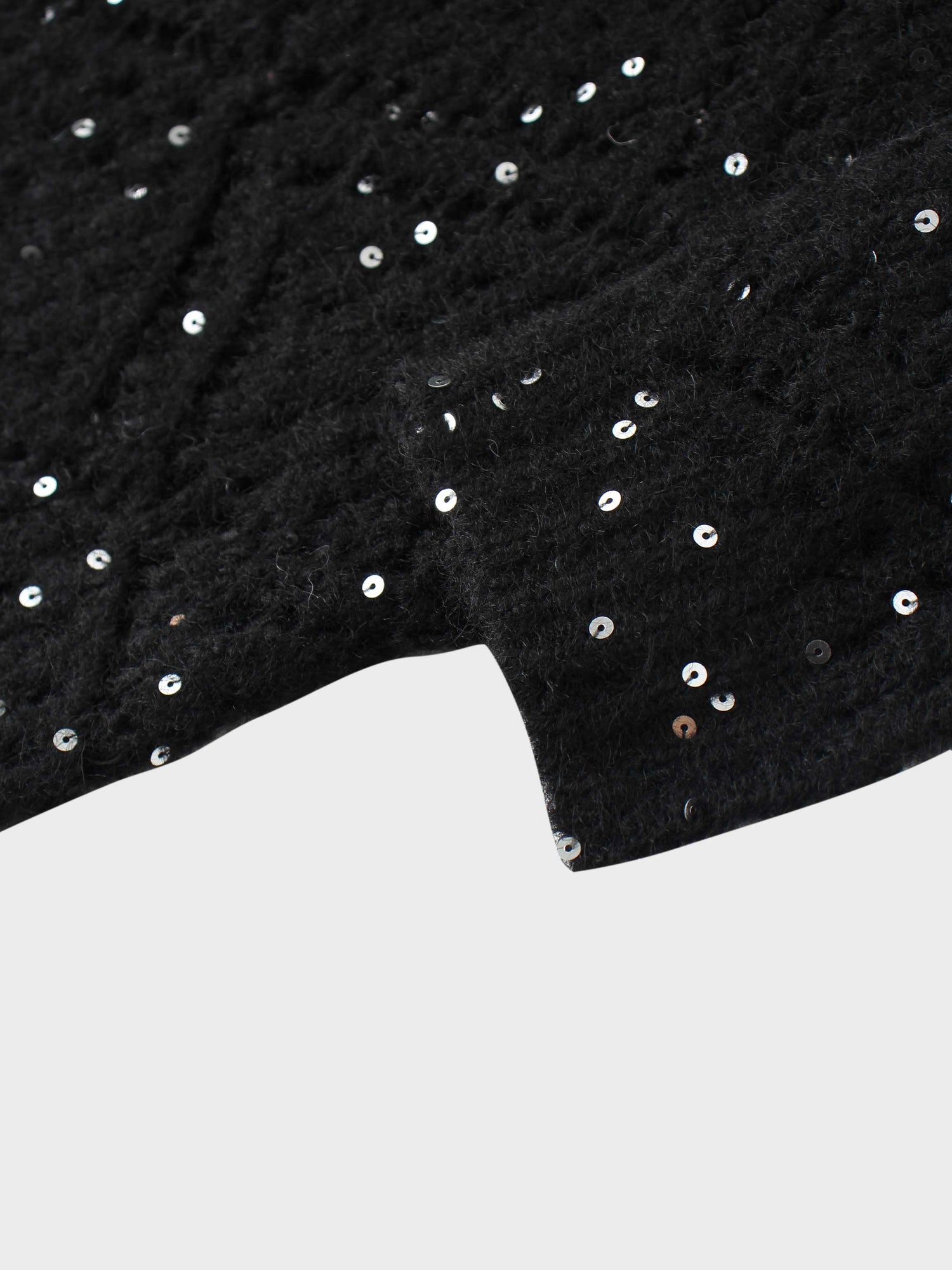 Open Crochet Knit Sequin Sweater-Black