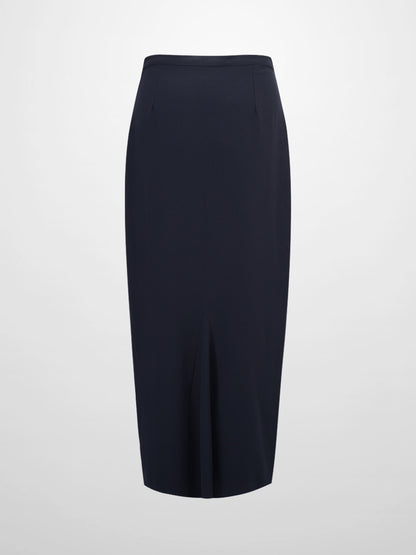 Straight Kick Pleat Maxi Skirt-Navy