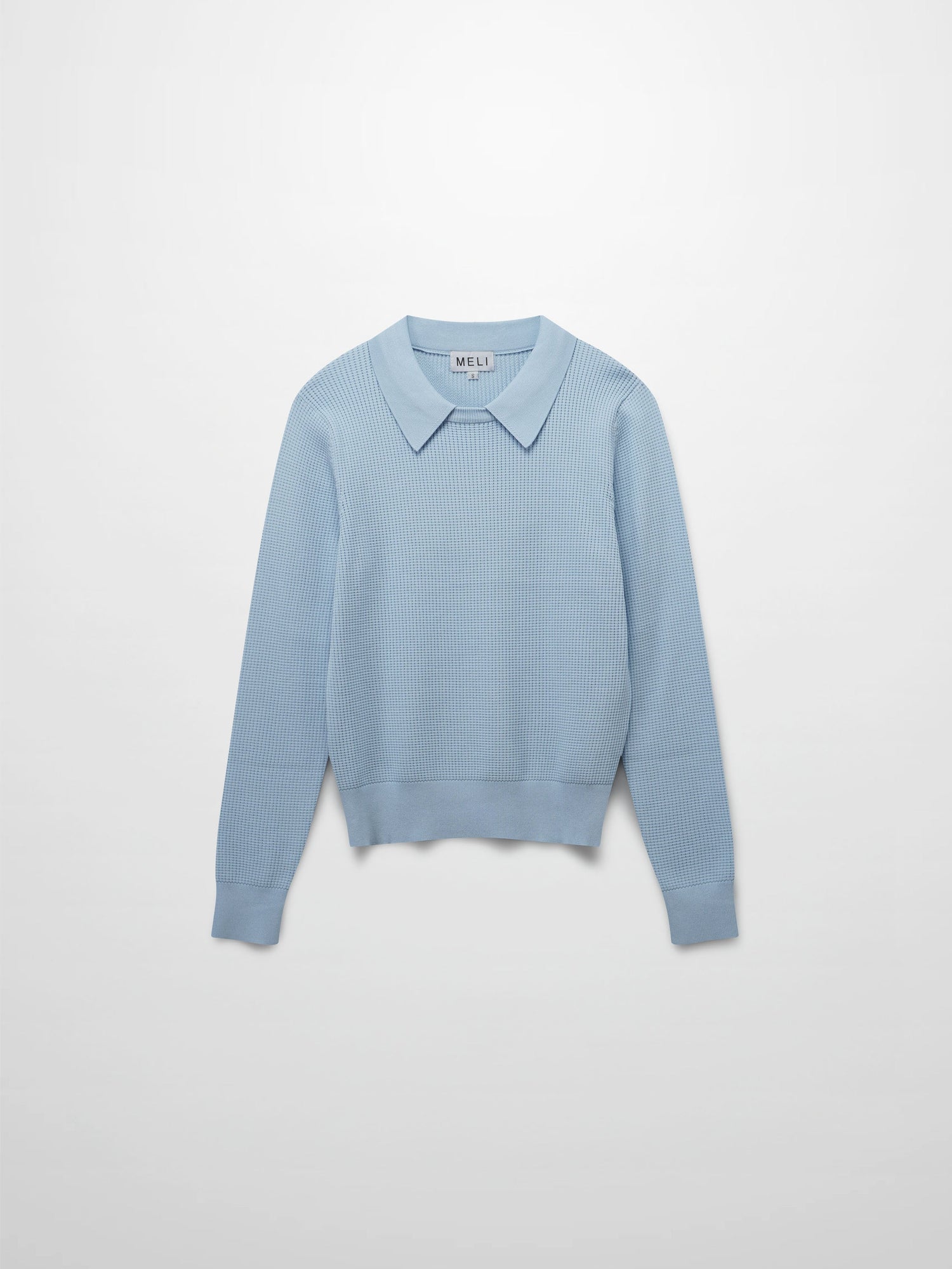 Waffle Collared Sweater-Light Blue