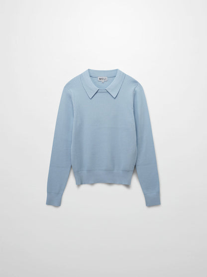 Waffle Collared Sweater-Light Blue