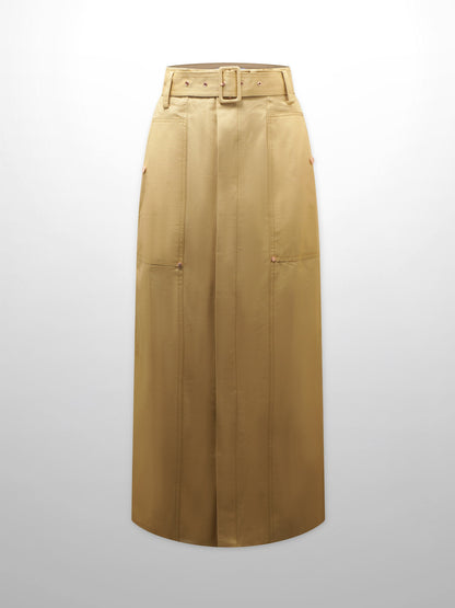 Belted Cotton Cargo Skirt-Desert Sand