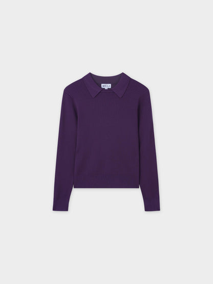 Waffle Collared Sweater-Purple