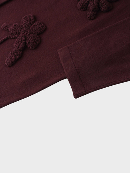 Crochet Puff Flower Sweater Set-Plum