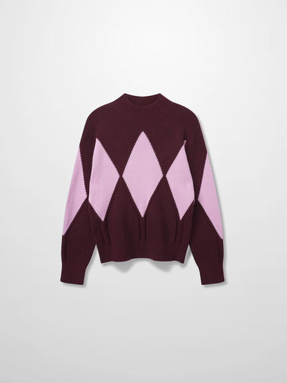 Center Diamond Sweater-Wine/Lilac