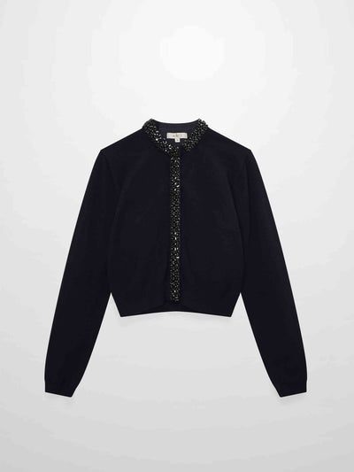 Embellished Cardigan Sweater-Black