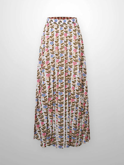 Covered Band Pleated Skirt 37"-Floral Vines
