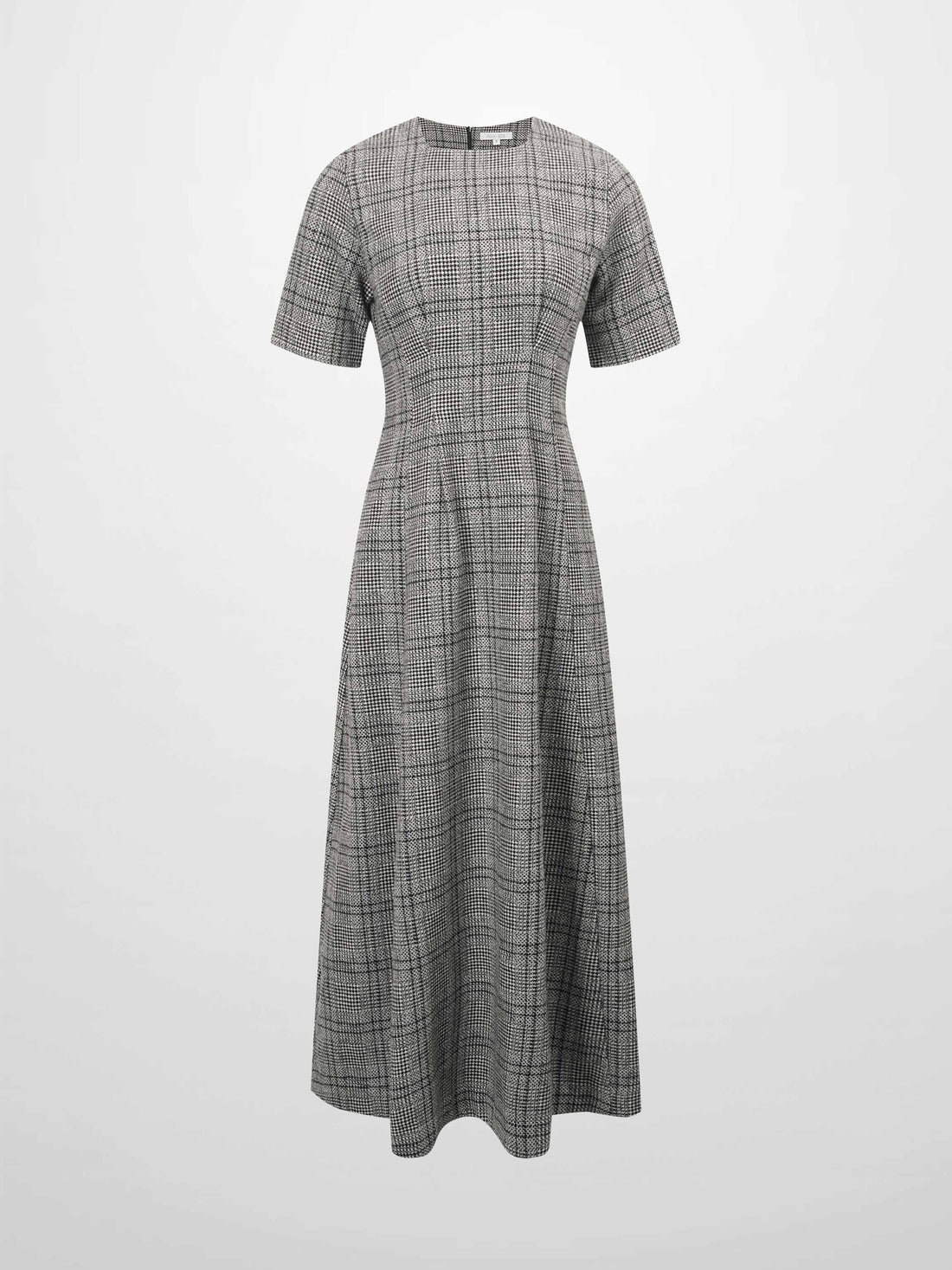 Front Pleat Square Neck Dress-Black/White Plaid