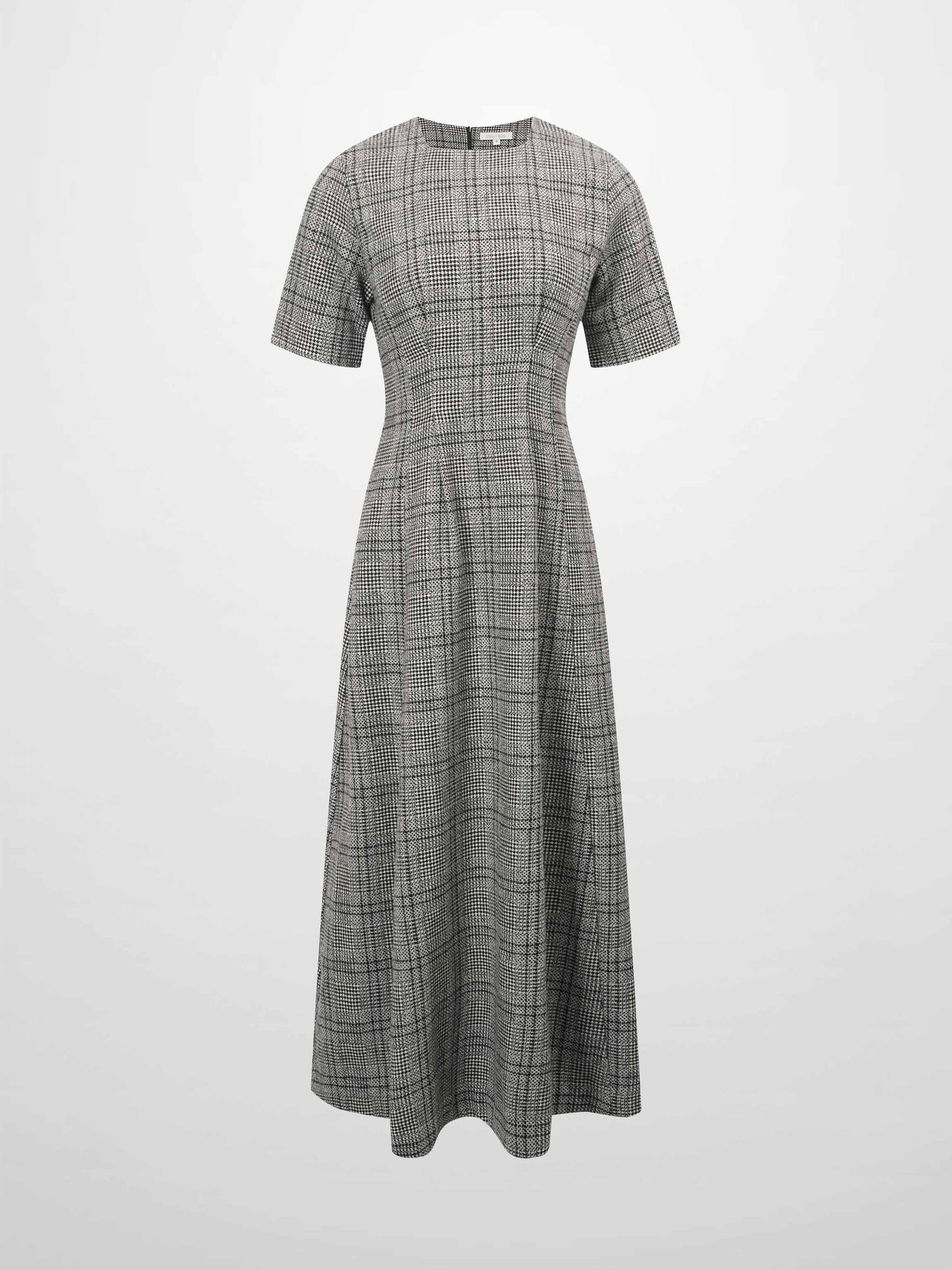 Front Pleat Square Neck Dress-Black/White Plaid