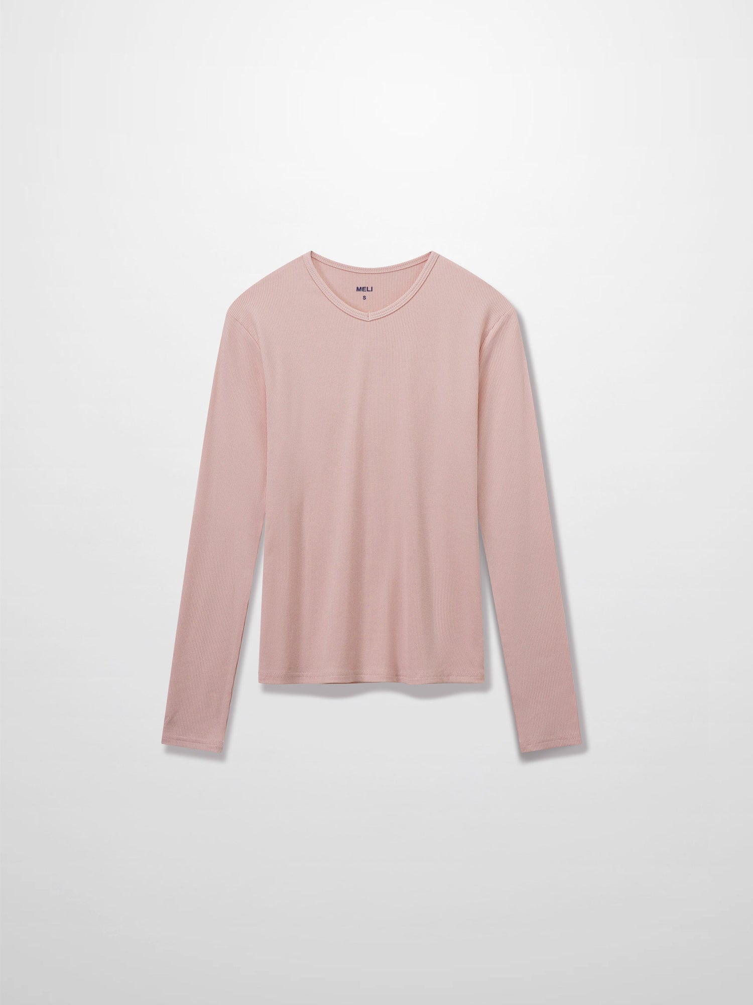 RIBBED HIGH V TEE LS-BABY PINK