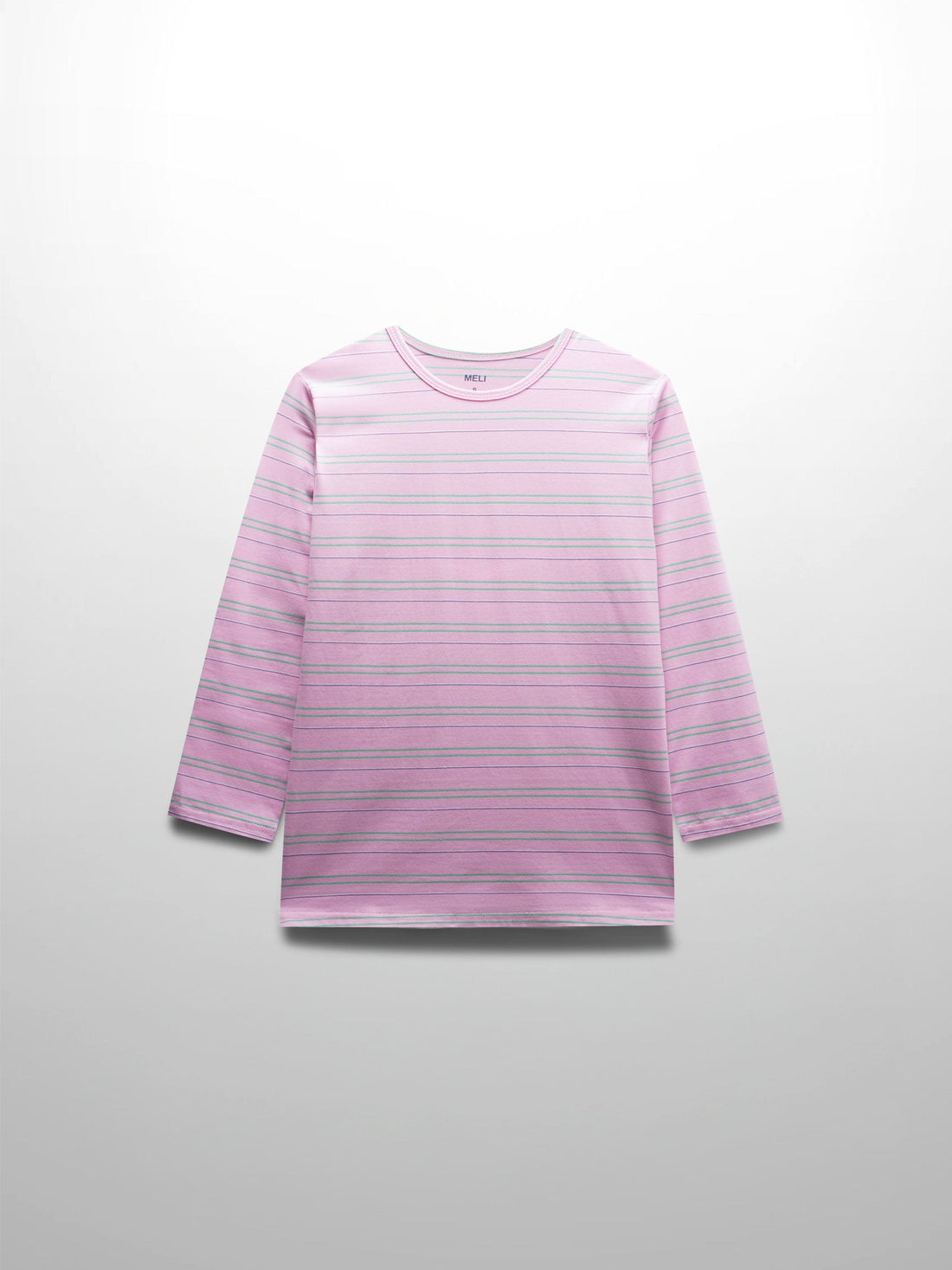 Flat Striped Crew Tee 3Q-Pink