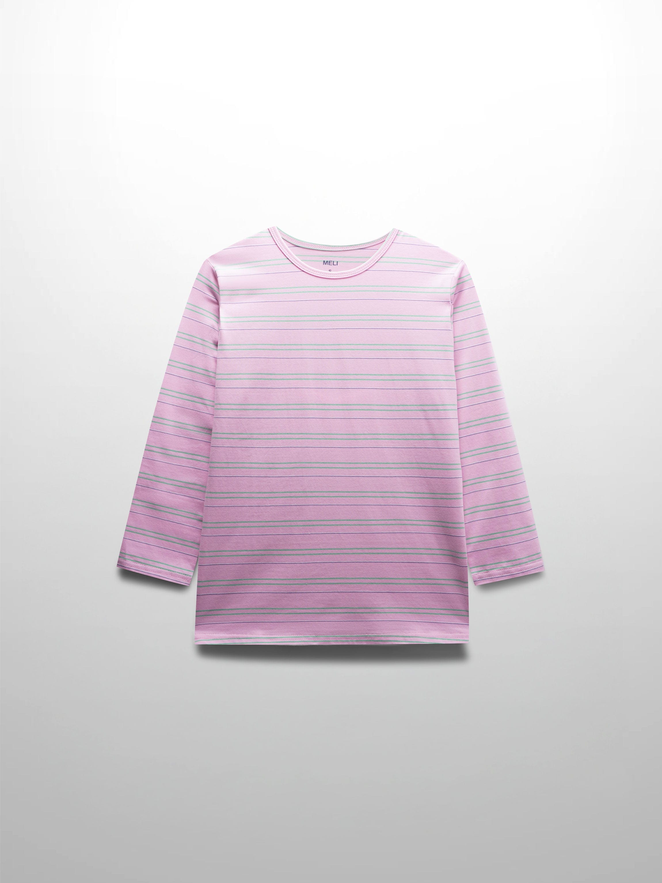 Flat Striped Crew Tee 3Q-Pink