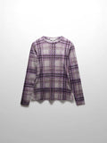 Stretch Printed Crew Top-Lavender Plaid