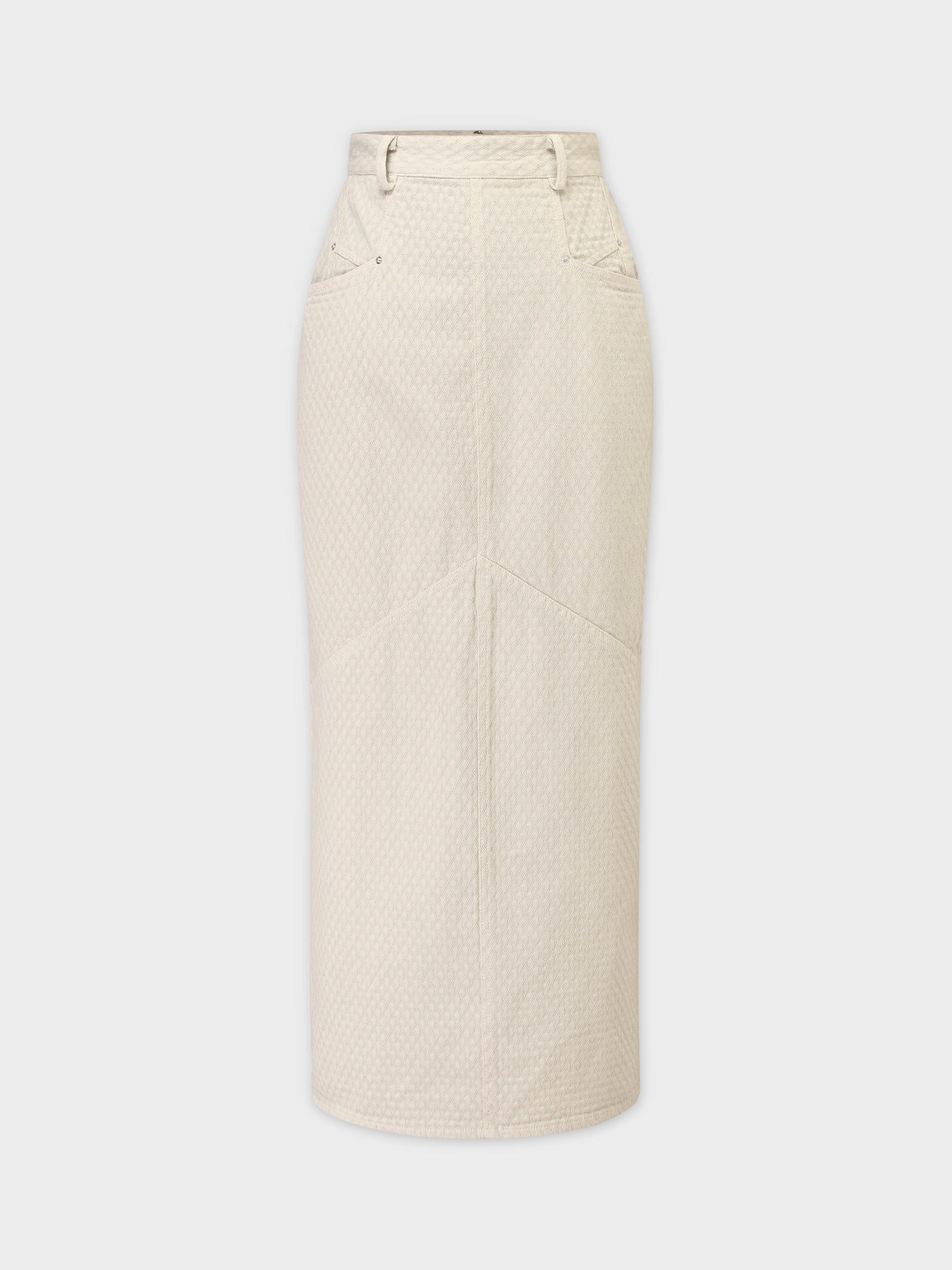 Back Pleat Denim Skirt-Textured Cream