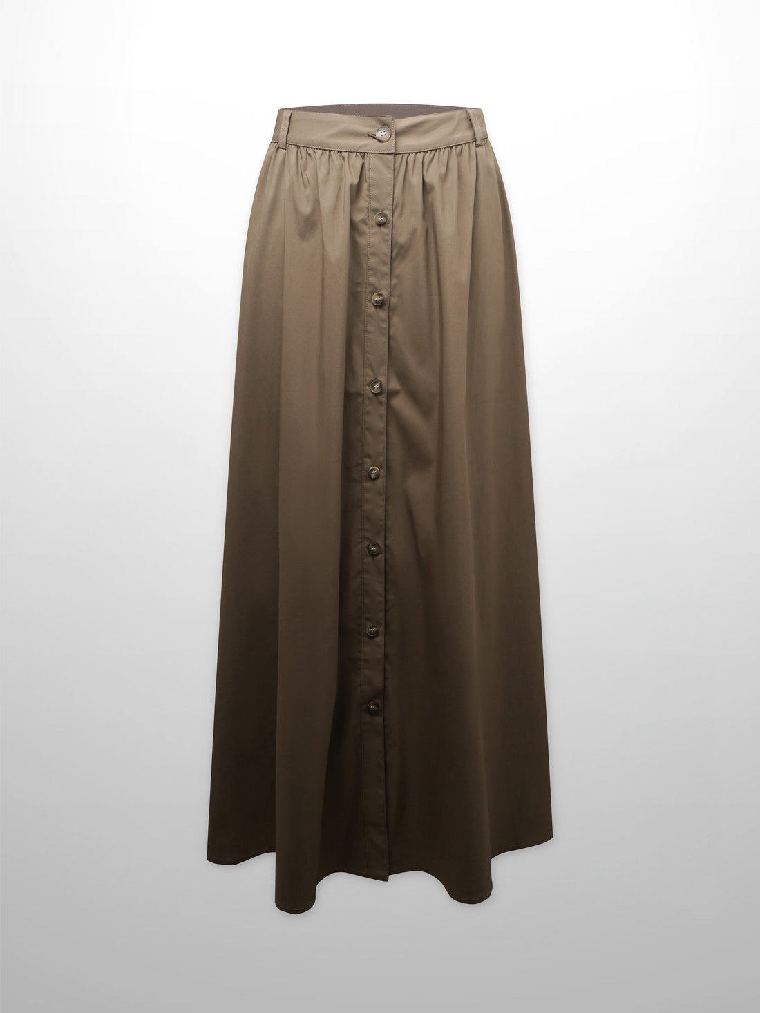 Button Down Cotton Blend Skirt-Brown