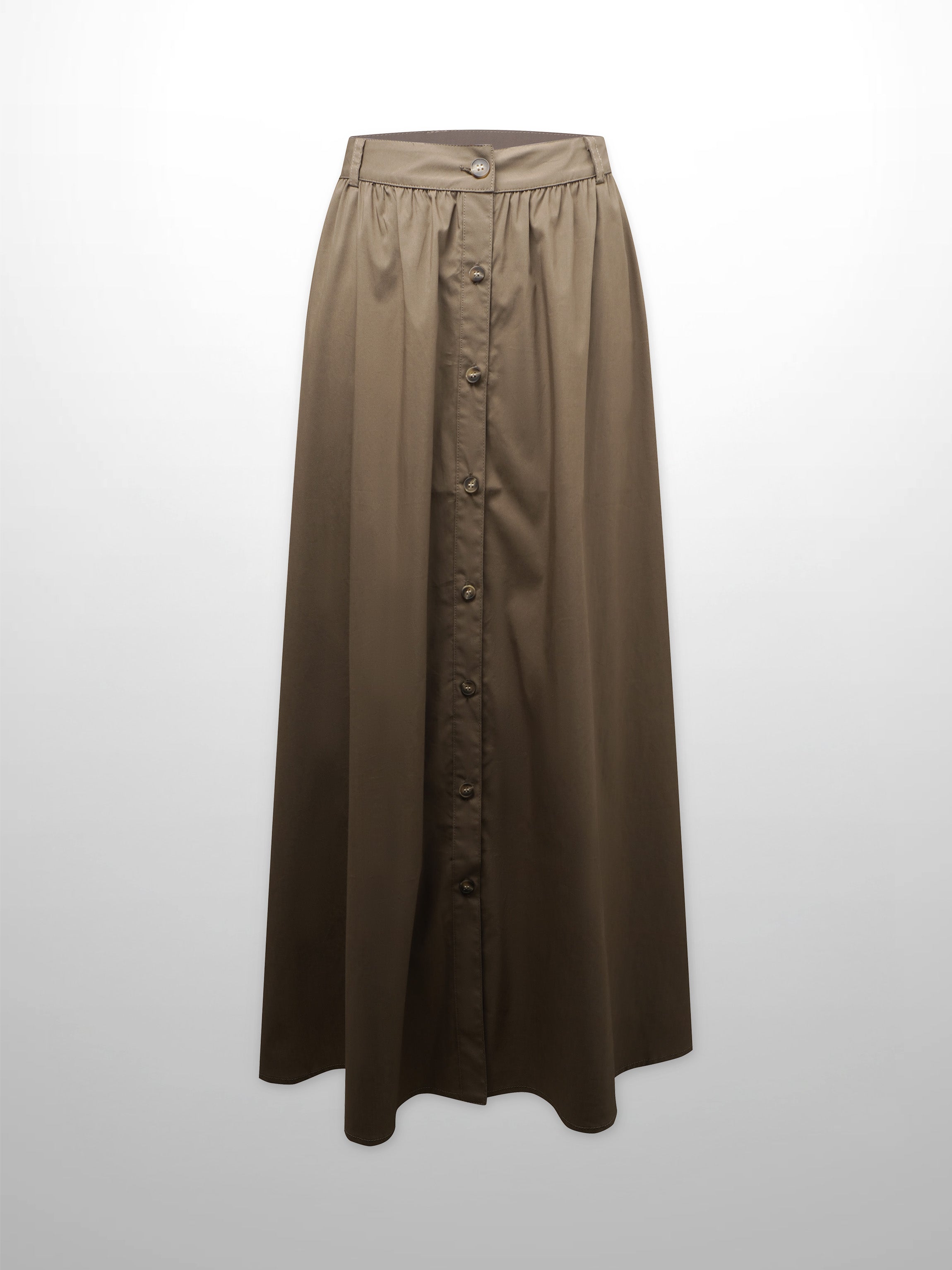 Button Down Cotton Blend Skirt-Brown